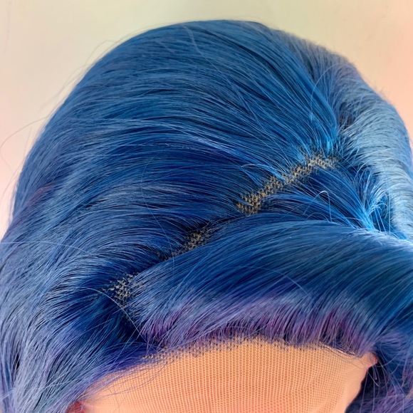 Angled Blue Grey 13x2.5 Synthetic Lace Front Wig - Picture 8 of 12